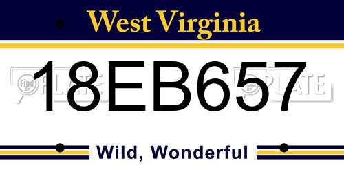 18EB657 West Virginia License Plate