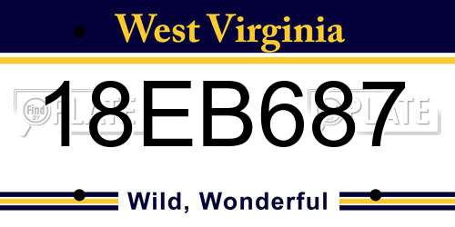 18EB687 West Virginia License Plate