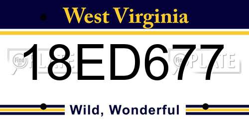 18ED677 West Virginia License Plate