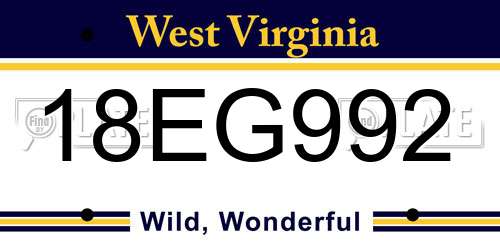 18EG992 West Virginia License Plate
