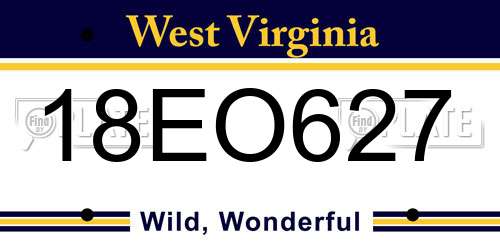 18EO627 West Virginia License Plate