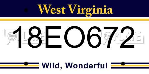 18EO672 West Virginia License Plate