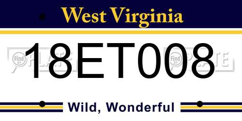 18ET008 West Virginia License Plate