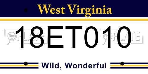 18ET010 West Virginia License Plate