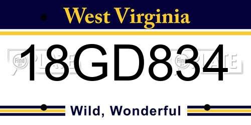 18GD834 West Virginia License Plate