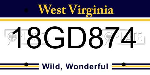 18GD874 West Virginia License Plate