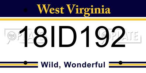18ID192 West Virginia License Plate
