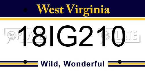 18IG210 West Virginia License Plate