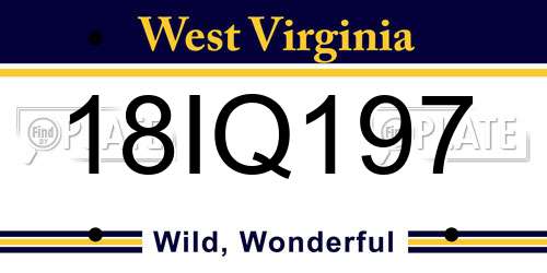 18IQ197 West Virginia License Plate