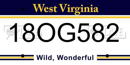 18OG582 West Virginia License Plate