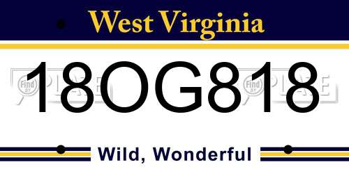 18OG818 West Virginia License Plate