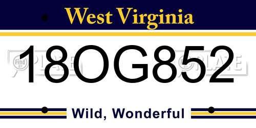 18OG852 West Virginia License Plate