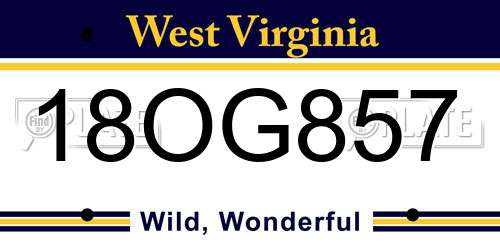18OG857 West Virginia License Plate