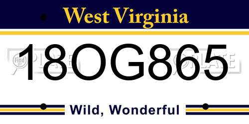18OG865 West Virginia License Plate