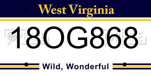 18OG868 West Virginia License Plate