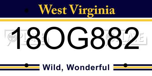 18OG882 West Virginia License Plate