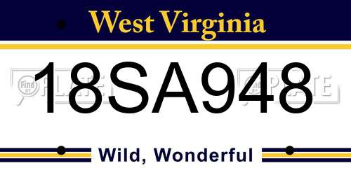 18SA948 West Virginia License Plate