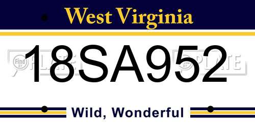 18SA952 West Virginia License Plate