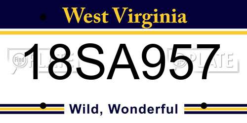 18SA957 West Virginia License Plate