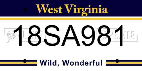 18SA981 West Virginia License Plate