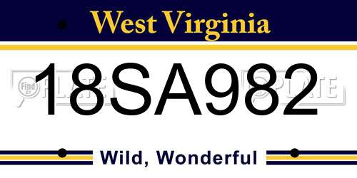 18SA982 West Virginia License Plate