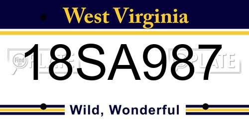 18SA987 West Virginia License Plate