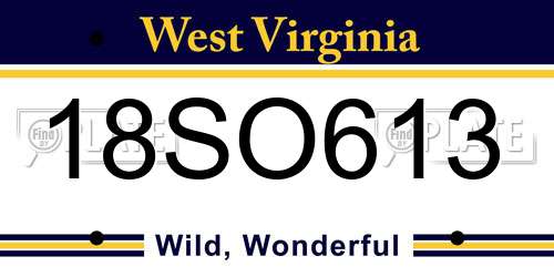 18SO613 West Virginia License Plate