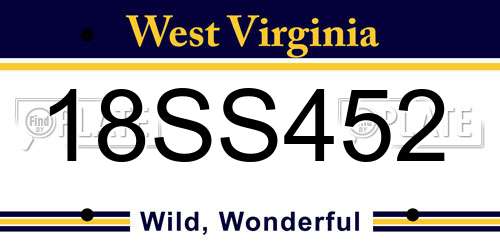 18SS452 West Virginia License Plate