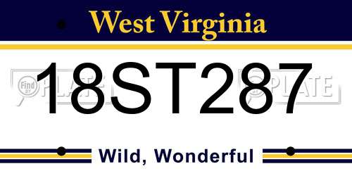 18ST287 West Virginia License Plate