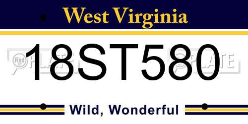18ST580 West Virginia License Plate