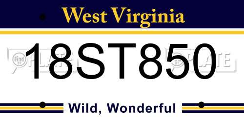 18ST850 West Virginia License Plate