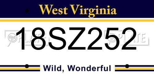 18SZ252 West Virginia License Plate