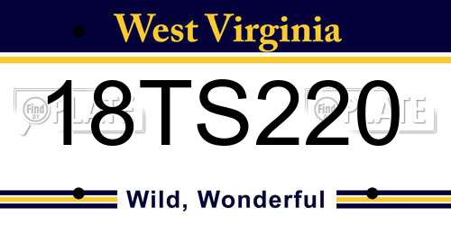 18TS220 West Virginia License Plate