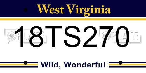 18TS270 West Virginia License Plate