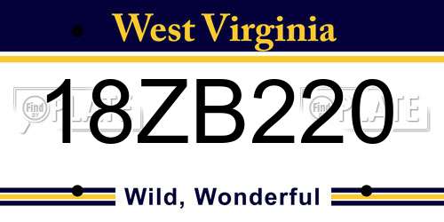 18ZB220 West Virginia License Plate