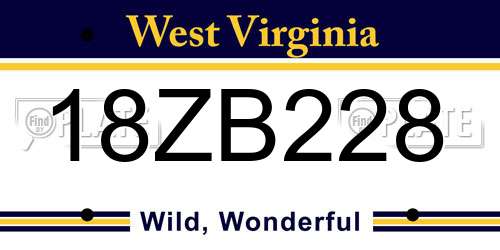 18ZB228 West Virginia License Plate