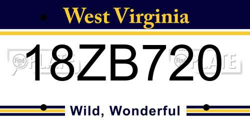 18ZB720 West Virginia License Plate