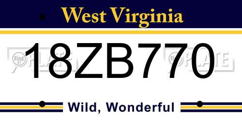 18ZB770 West Virginia License Plate