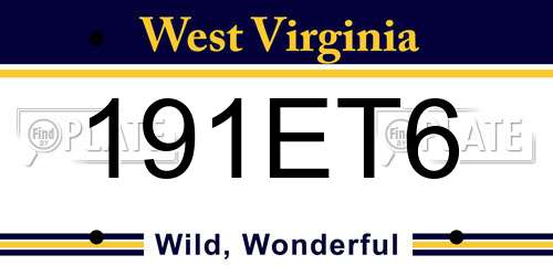 191ET6 West Virginia License Plate