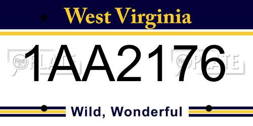 1AA2176 West Virginia License Plate
