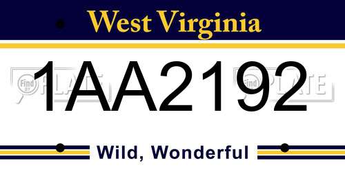 1AA2192 West Virginia License Plate