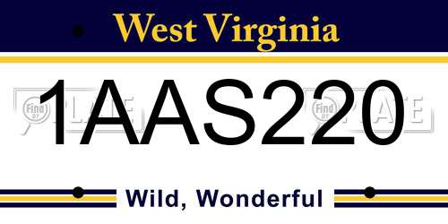 1AAS220 West Virginia License Plate