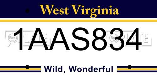 1AAS834 West Virginia License Plate