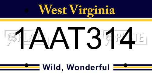 1AAT314 West Virginia License Plate