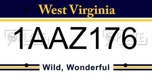 1AAZ176 West Virginia License Plate