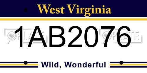 1AB2076 West Virginia License Plate