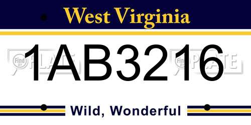 1AB3216 West Virginia License Plate