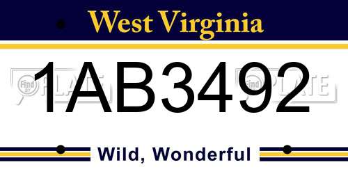 1AB3492 West Virginia License Plate