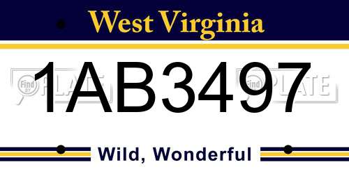 1AB3497 West Virginia License Plate