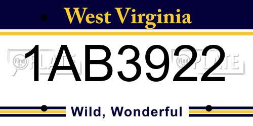 1AB3922 West Virginia License Plate